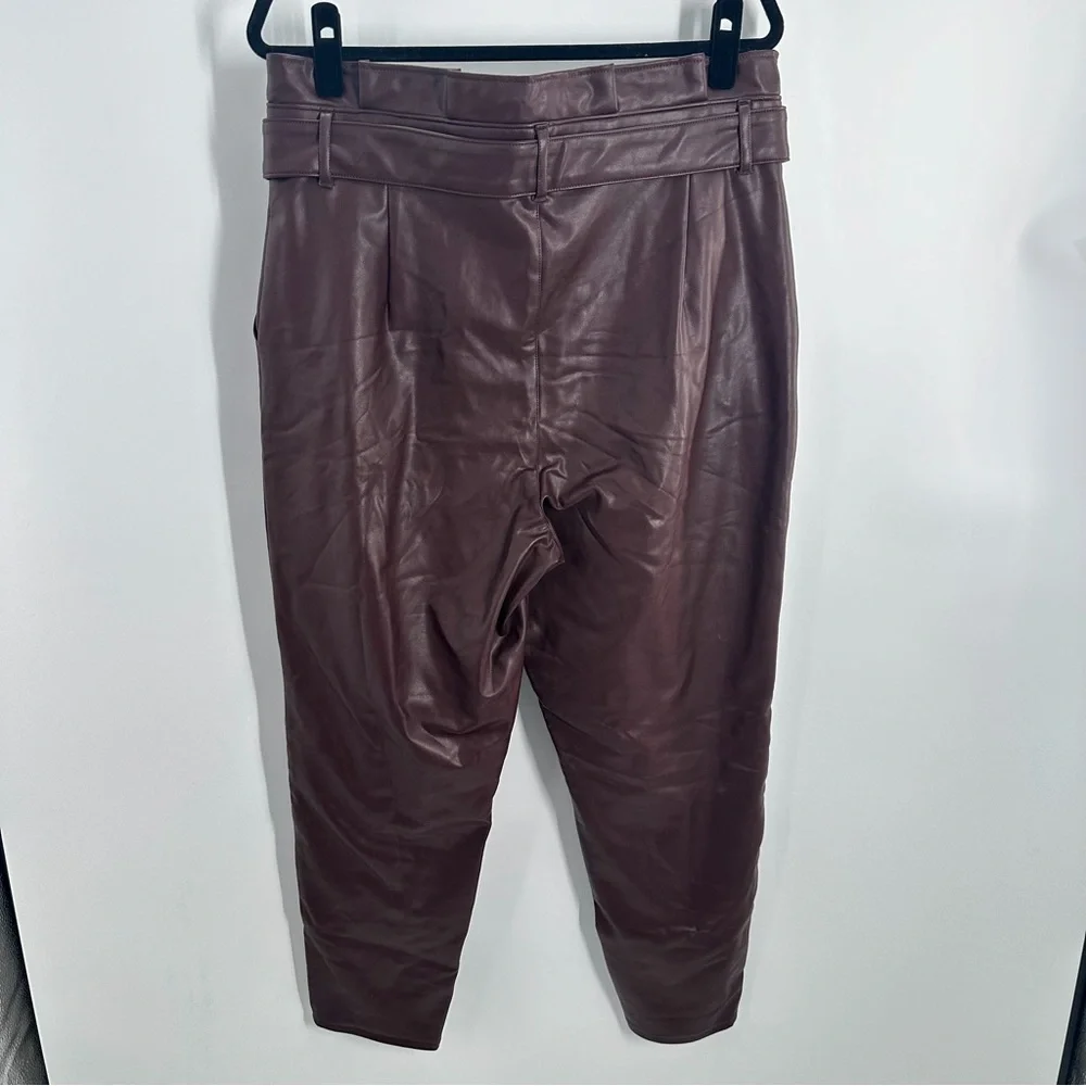 Abercrombie and Fitch Maroon Dark Red Faux Leather Paper Bag Waist Pants - Picture 5 of 9
